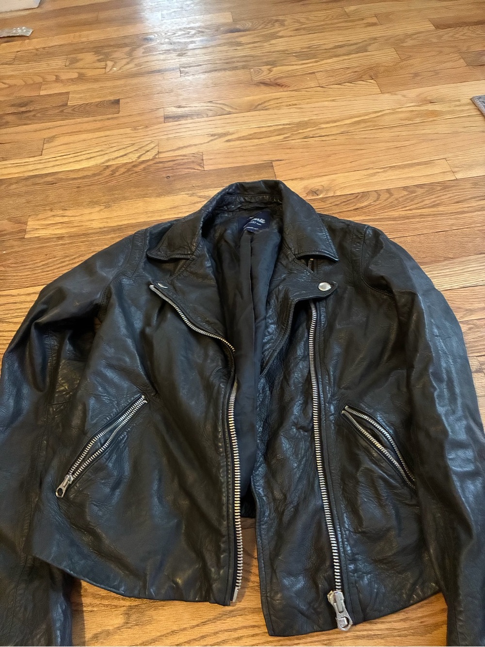 Madewell WoMen's Black Leather Biker Jacket - Classic Zip Front Madewell